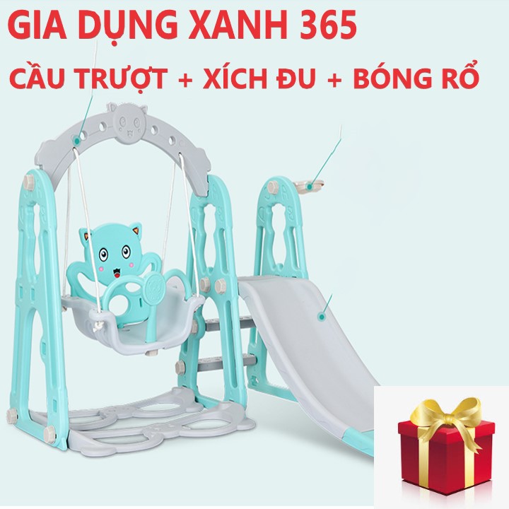 Combo cầu trượt xích đu cho bé kèm bóng rổ loại tốt cho các bé thỏa sức vui chơi, đồ chơi cho bé vận động