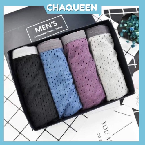 Hộp 4 Quần Sịp Đùi Nam Men's Thông Hơi, Chất Cotton Mát Lạnh Loại 1- Chaqueen