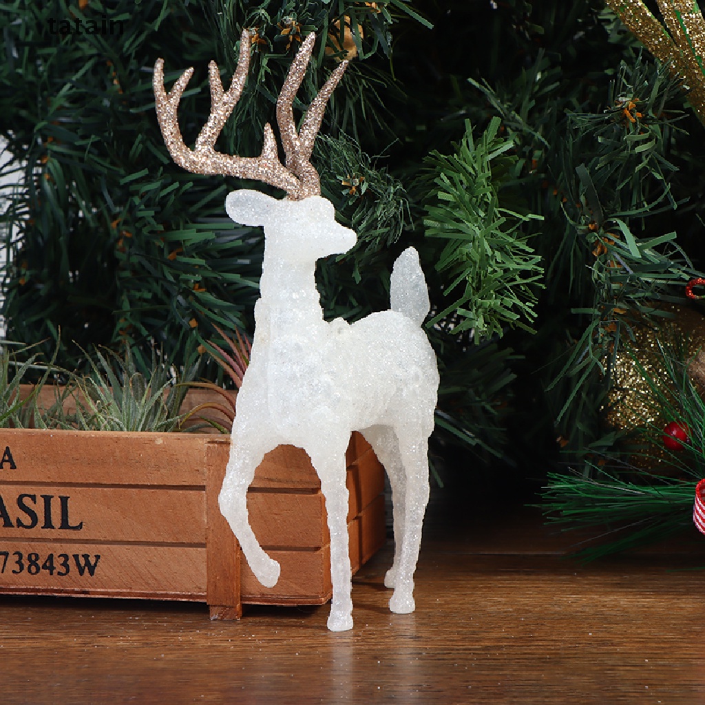 [TAT] Crystal Deer Christmas Forest Elk White Flash Gold Dessert Table Decor for Home CVX