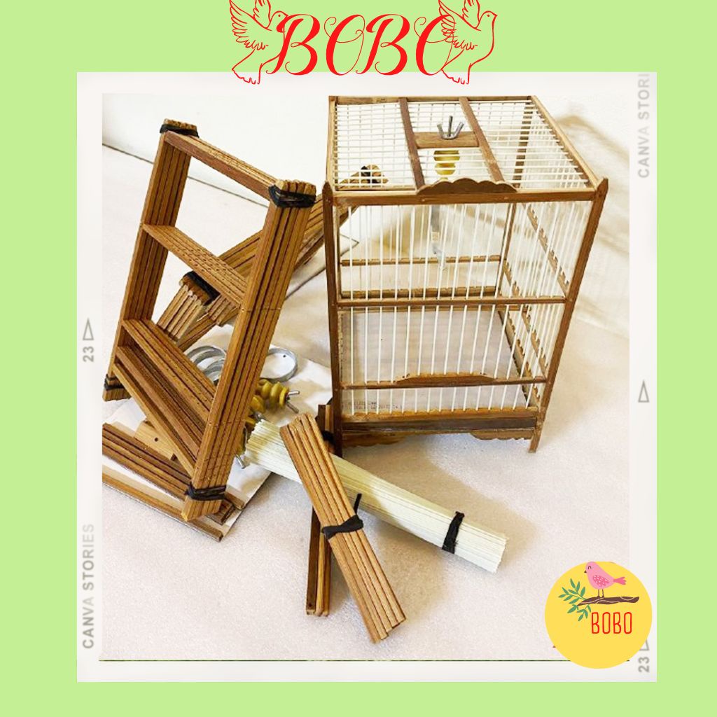 Lồng chim chào mào BOBO tự ráp chất liệu trúc già xử lý kèm nan cáp quang chắc chắn bền đẹp