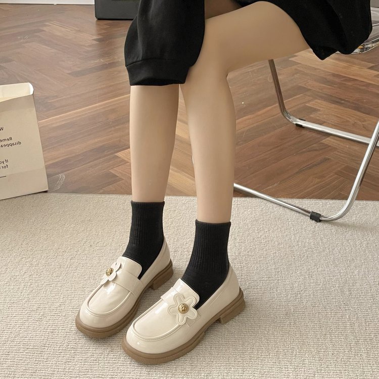 Giày da IELGY đế bằng mũi tròn phong cách Anh Quốc thời trang dành cho nữ