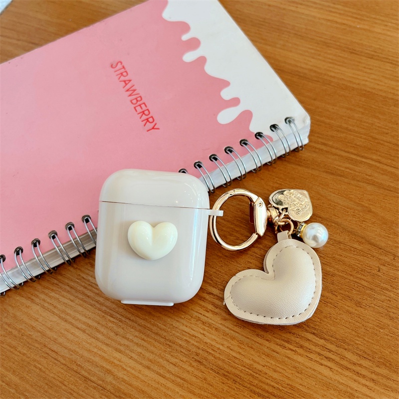 Vỏ Bảo Vệ Hộp Sạc Tai Nghe Airpods 1/2/3 Chất Liệu Da Gắn Trái Tim Dễ Thương