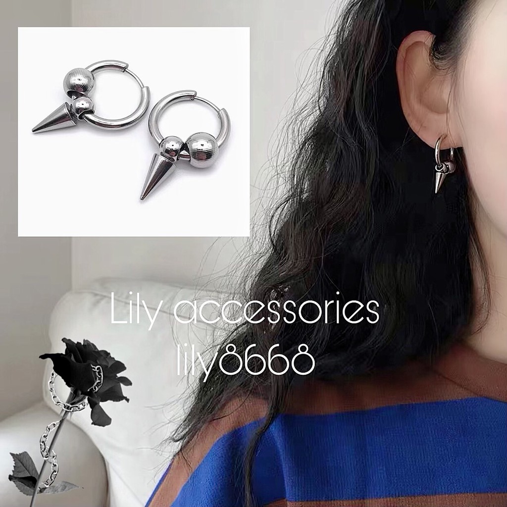 khuyên tai titan mũi nhọn phối bi cho nam nữ không gỉ không đen không dị ứng