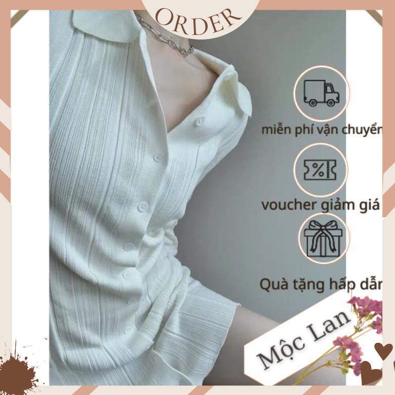 (MộcLan ORDER) Váy polo body tay dài màu trắng dệt kim phong cách Hàn Quốc 2021 AH1021 | BigBuy360 - bigbuy360.vn