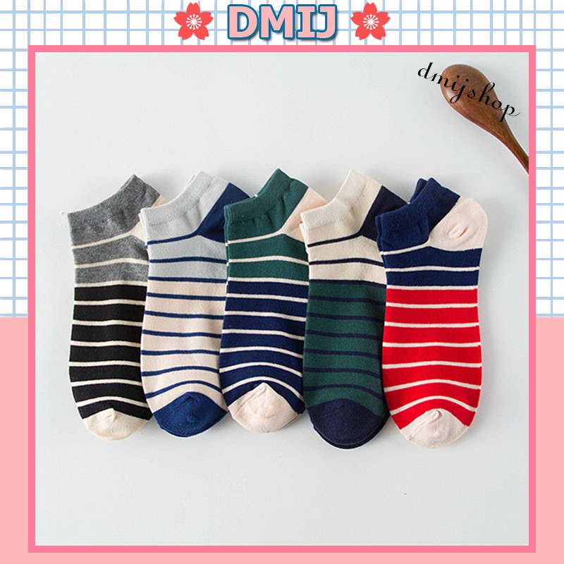 Set 5 đôi tất nam cổ thấp nhiều màu vớ nam cổ thấp nhiều kẻ TN09