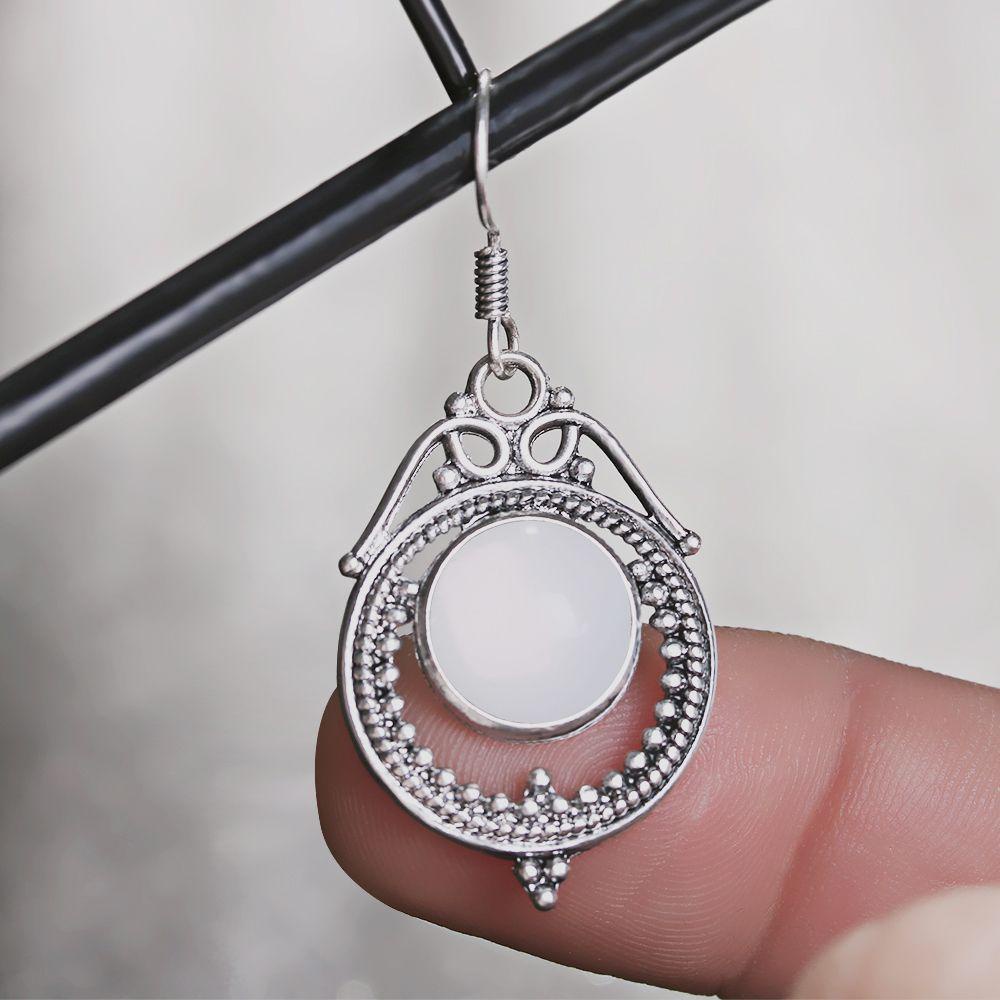 PINEVN Khuyên Tai Mặt Trăng Đính Đá Thạch Anh Tím Phong Cách Vintage