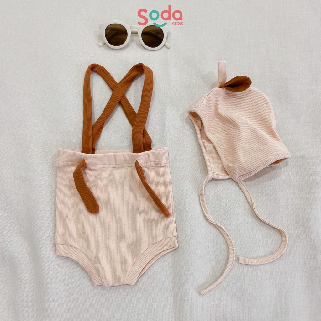 Bộ quần yếm đùi em bé tặng kèm mũ lá cute size 5 đến 13kg