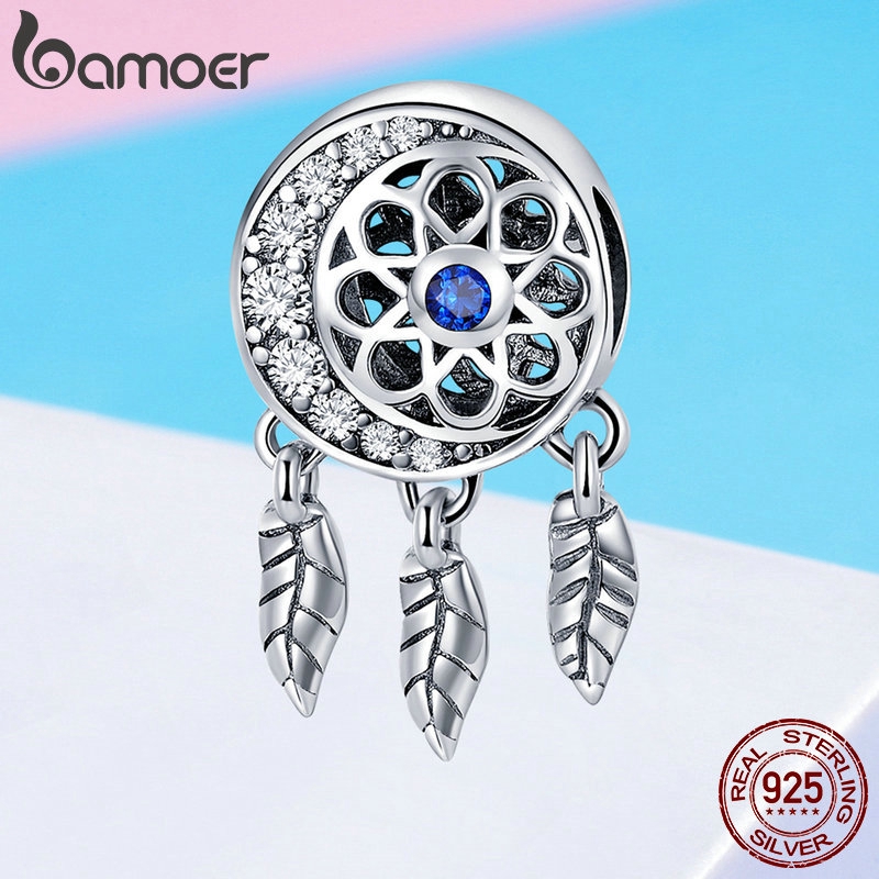 Hạt Xỏ BAMOER bằng bạc 925 Hình Mặt Trăng Và Dreamcatcher Dùng Làm Vòng Tay DIY