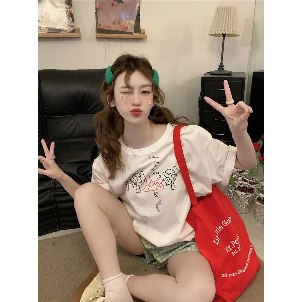 Áo Thun Tay Ngắn Dáng Rộng In Họa Tiết Gấu Dễ Phối Đồ Thời Trang 51050