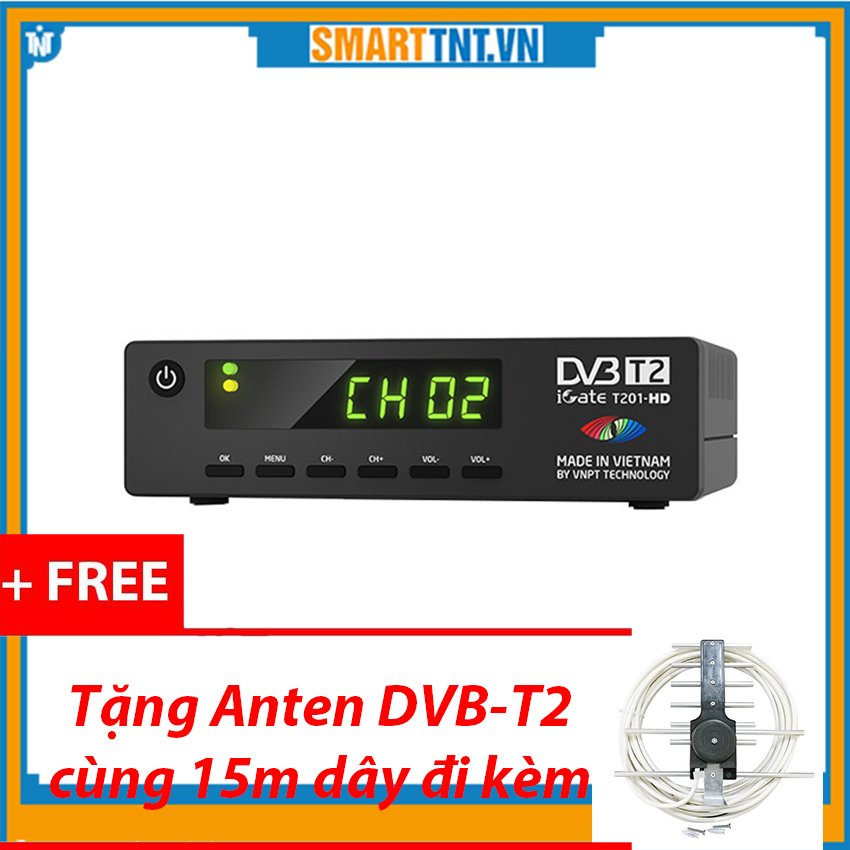 Đầu thu kỹ thuật số DVB T2 VNPT Igate T201HD chính hãng tặng kèm bộ anten mới