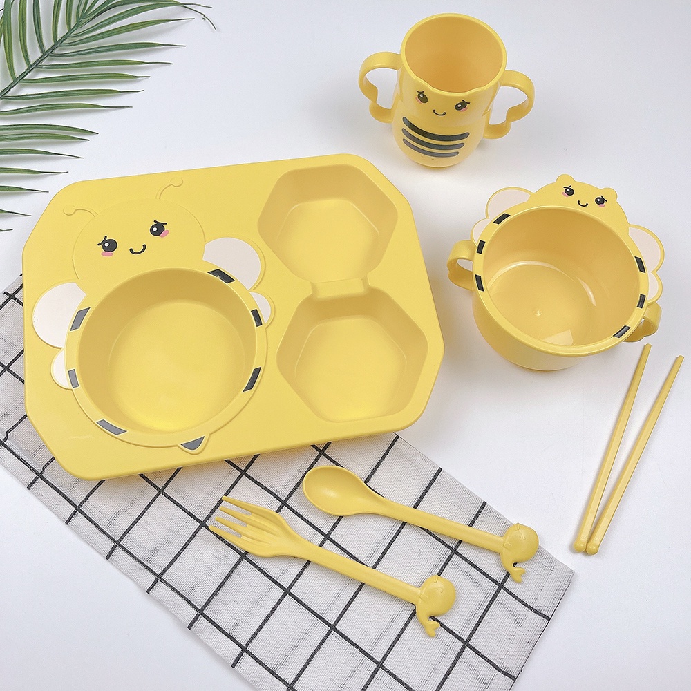 Khay Ăn Dặm Shopmegold1 , Bộ Khay Ăn Dặm Chia Ngăn Hình Con Ong Vàng Đáng Yêu Cho Bé Ăn Dặm