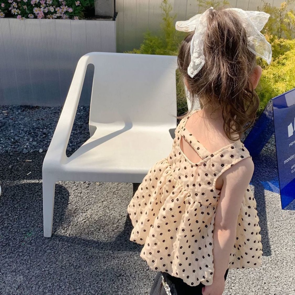 Áo Chiffon Không Tay Hở Lưng Họa Tiết Chấm Bi Thời Trang Mùa Hè Hàn Quốc Mới Cho Bé Gái