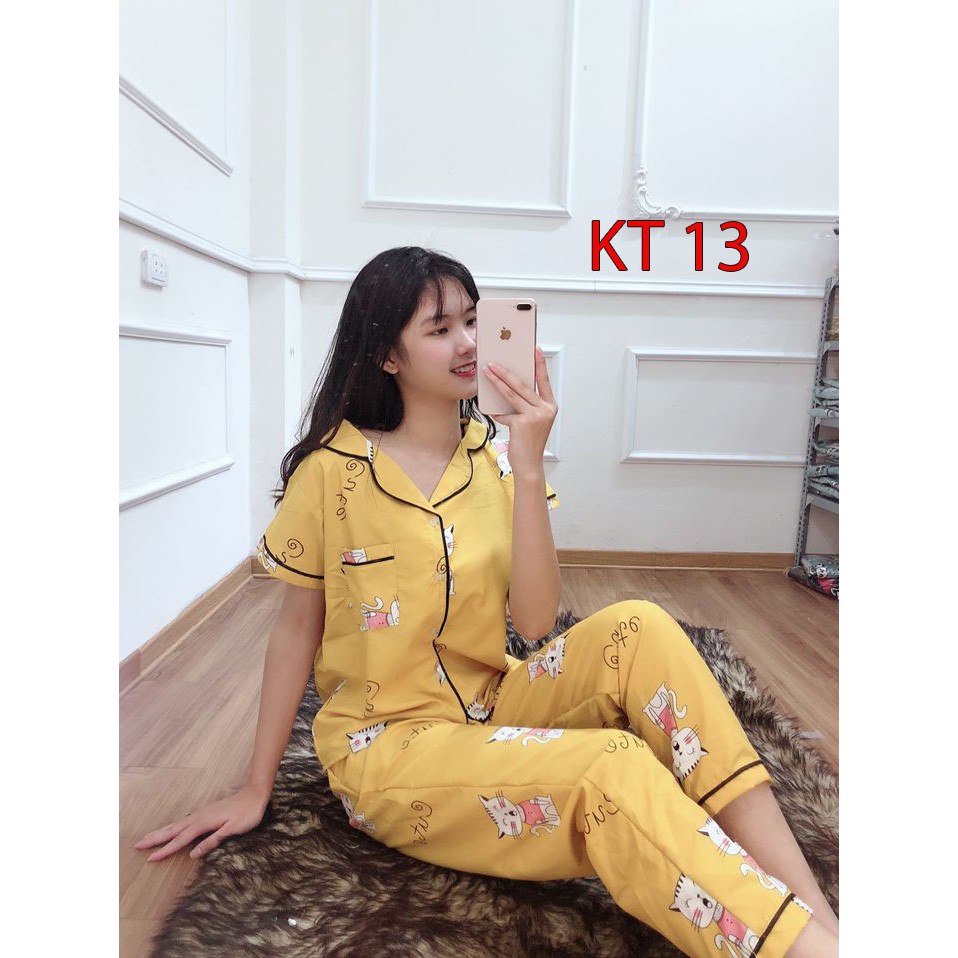 Bộ đồ ngủ - Đồ mặc nhà Pijama kate Thái - Tay cộc quần dài form 60-75kí