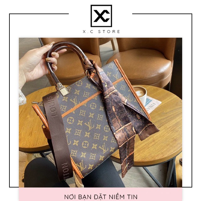 [RẺ NHẤT SHOPEE] Túi xách đeo chéo nữ LV- 001, kèm khăn siêu xinh, kiểu dáng công sở, đi làm, đi chơi