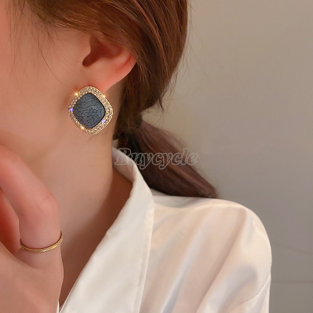Khuyên Tai Hình Vuông Đính Đá Resin Đơn Giản Thời Trang Cho Nữ
