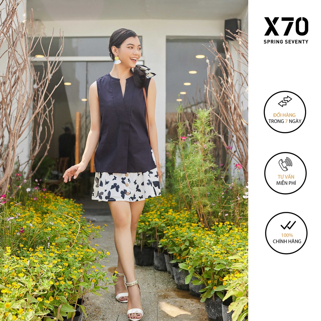 Áo Kiểu Nữ Linen Thiết Kế Cọc Tay Kiểu Dáng Cổ V Cách Điệu Thời Trang X70 - 00540018