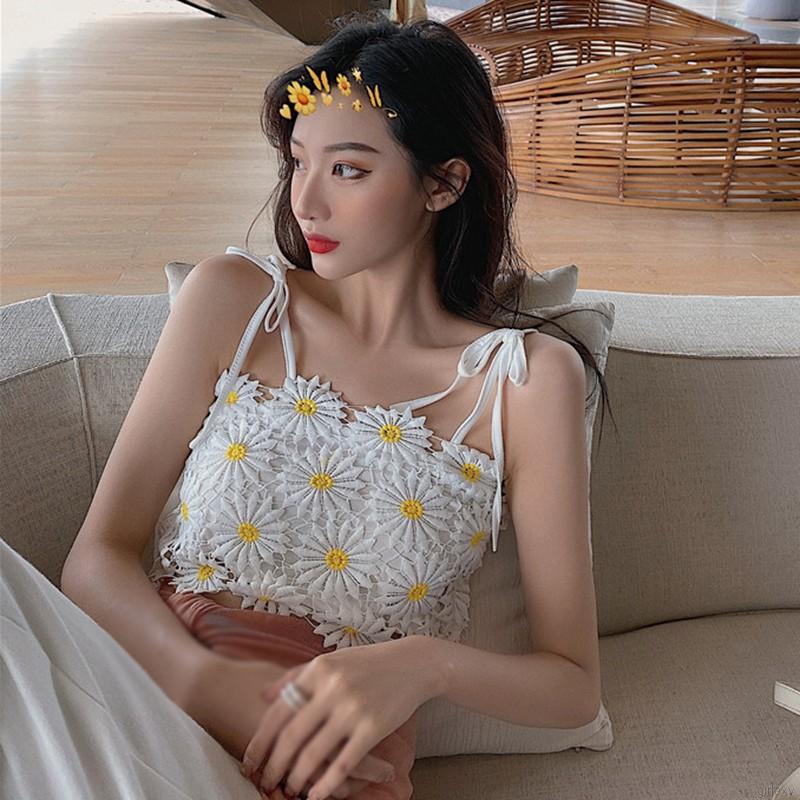 Áo dây ngắn phối ren hoa cúc thời trang Hàn Quốc gợi cảm cho nữ