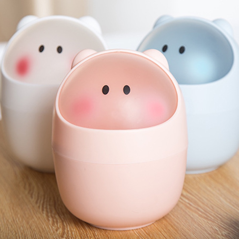 Thùng Rác Nhựa Mini Nắp Lật Họa Tiết Hoạt Hình Để Bàn Văn Phòng / Nhà Ở