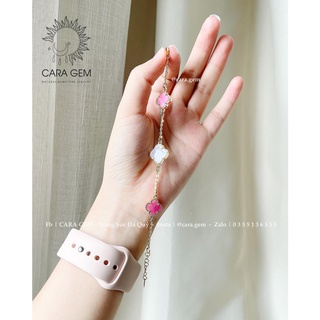 Lắc tay cỏ bốn lá bạch ngọc mix ruby cara.gem