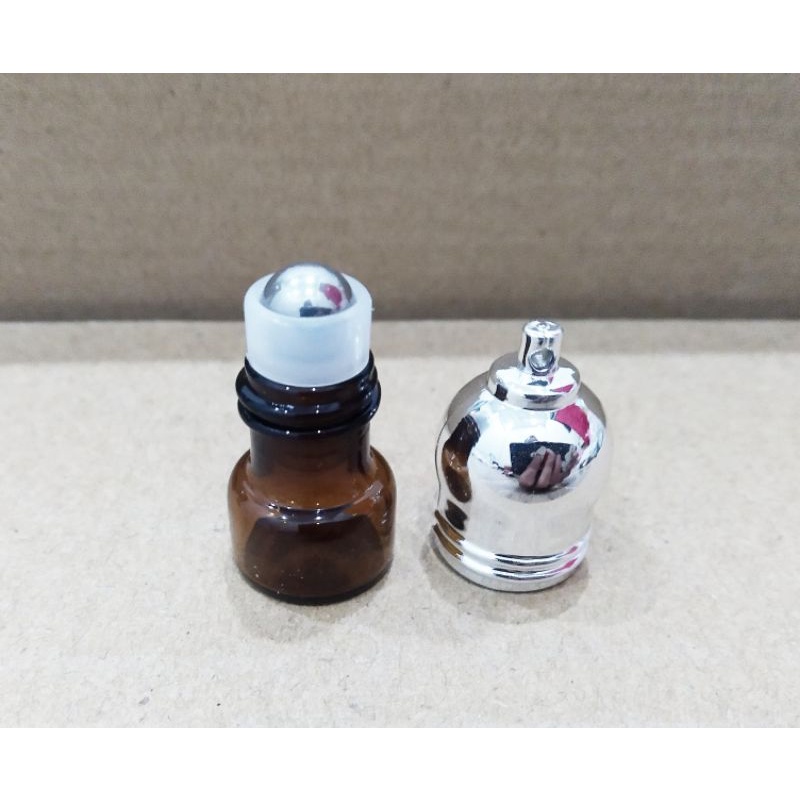 Lọ nâu 1ml bi lăn hi nóc kim loại,Nấp có lổ treo móc khóa,dùng đựng tinh dầu dubai mẫu thử đẹp dễ thương sang trọng