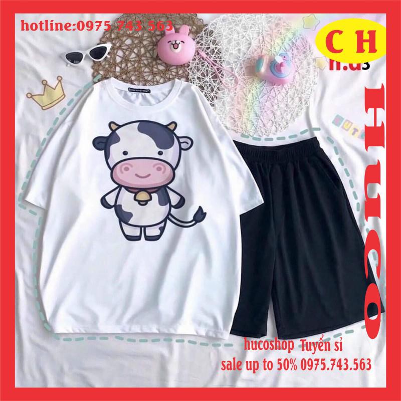 sét đồ bộ nam nữ áo thun áo phông hè ngắn tay chất cotton bò sữa các mẫu cute + quân đùi trơn đen basic form unisex 55kg