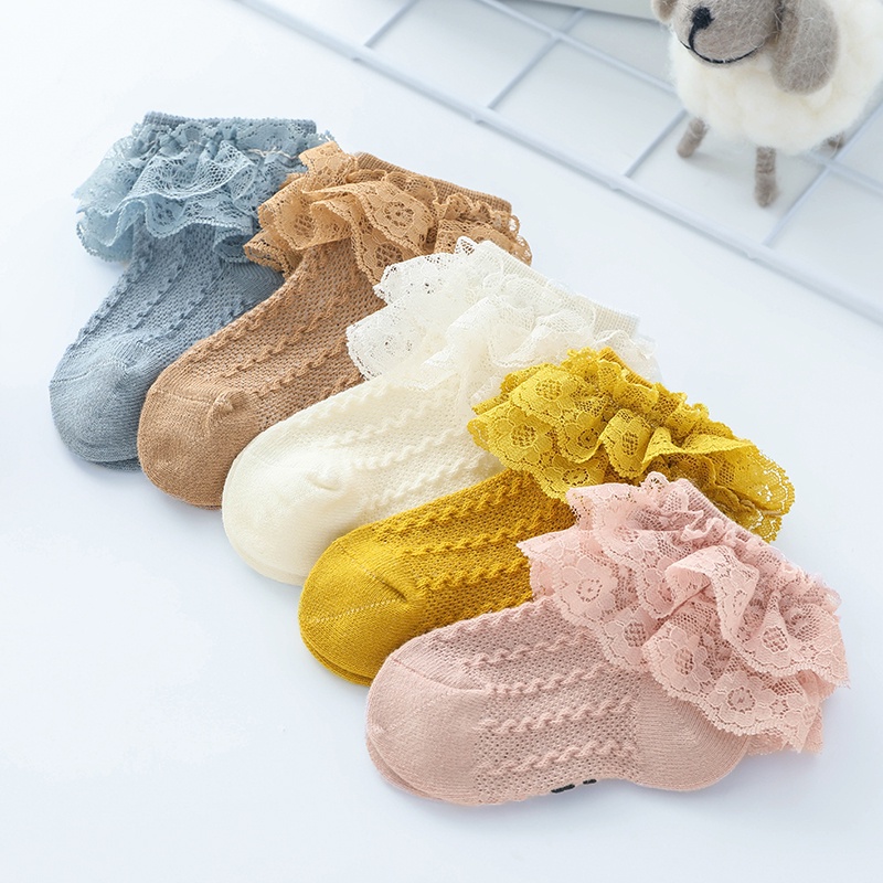 Vớ Công Chúa Bằng Vải Cotton Phối Ren Bèo Dễ Thương Cho Bé Gái Sơ Sinh