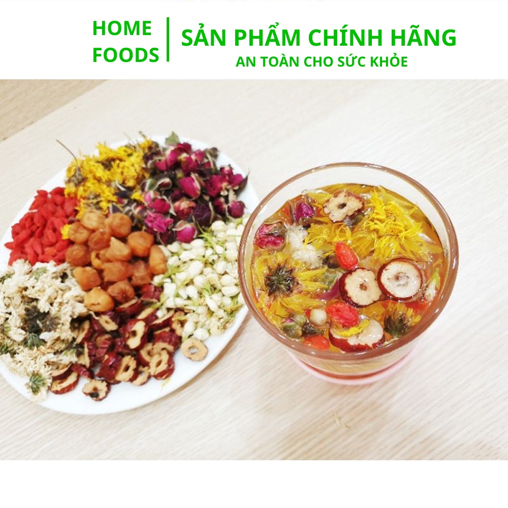 Trà Dưỡng Nhan 7 Vị (Gồm: Hoa Cúc; Nụ Hoa Hồng; Long Nhãn; Kỷ Tử; Táo Đỏ, Cỏ ngọt, Hoa nhài)