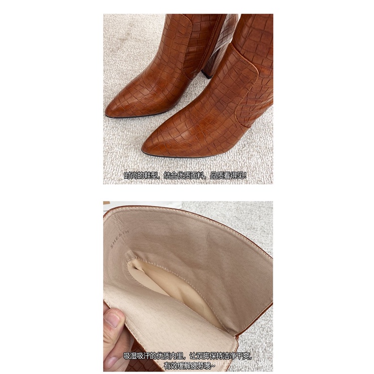 Giày bốt cao gót mũi nhọn dài quá gối phối khóa kéo thời trang mùa đông 2020 cho nữ