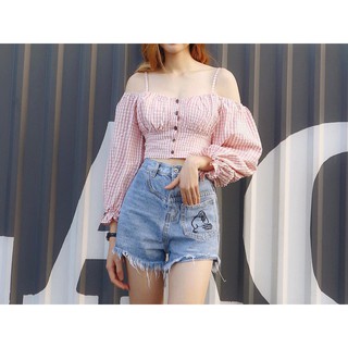 ÁO TRỄ VAI CARO TAY DÀI