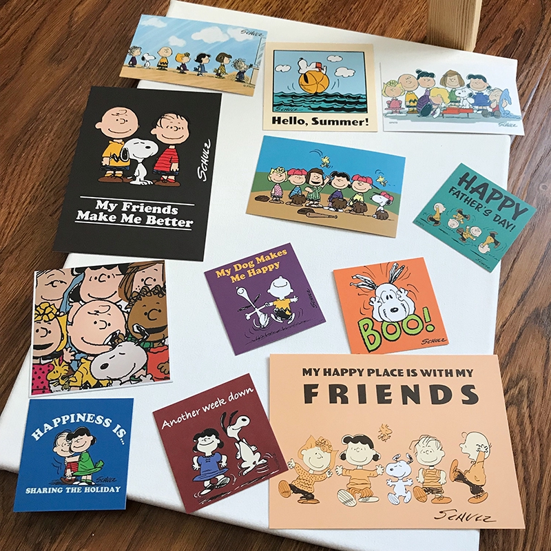 Set 12 tấm card in họa tiết hoạt hình Snoopy dễ thương dùng trang trí phòng ngủ