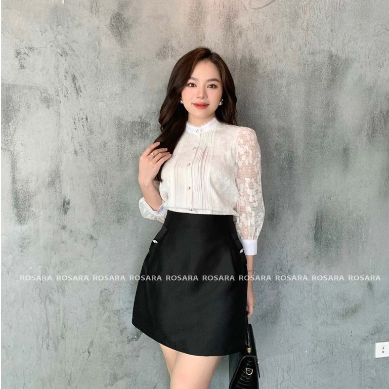 Áo Sơ Mi Tơ Hoa Thiết Kế Dài Tay Phối Ren Rosara G121