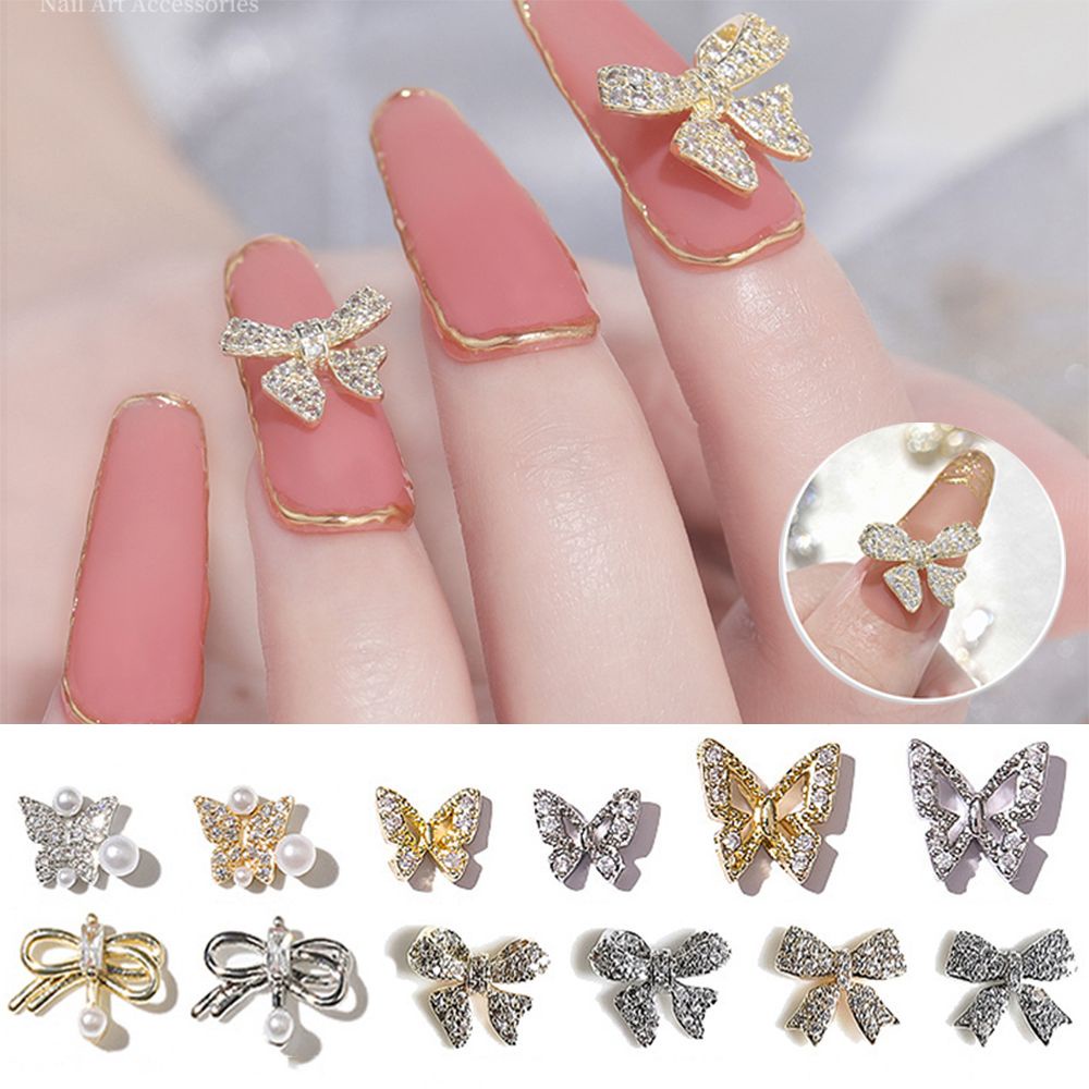 [Hàng mới về] Phụ kiện trang trí móng tay hình nơ / gấu / mèo may mắn đính đá zircon lấp lánh sang trọng diy