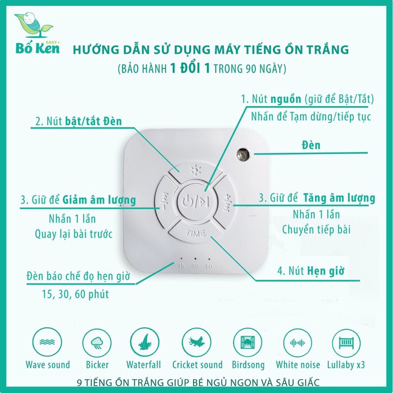 Máy Tạo Tiếng Ồn Trắng [ White noise ] Giúp bé ngủ ngon, sâu giấc (Kèm Dây Sạc USB) theo phương pháp Easy giúp bé tự ngủ