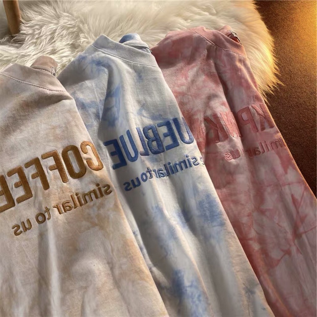 Áo Phông Loang In Chữ COFFE-PINK-BLUE Unisex 3 Màu - Áo Loang Thun mix màu Cofee Xanh Hồng Nâu Nam Nữ