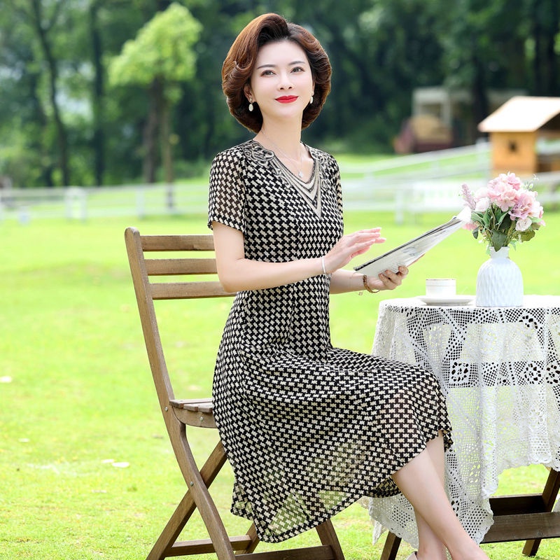 Đầm Thiết Kế Mới Thời Trang Mùa Hè Theo Phong Cách Phương Tây Cho Phụ Nữ Trung Niên Từ 40-50 Tuổi