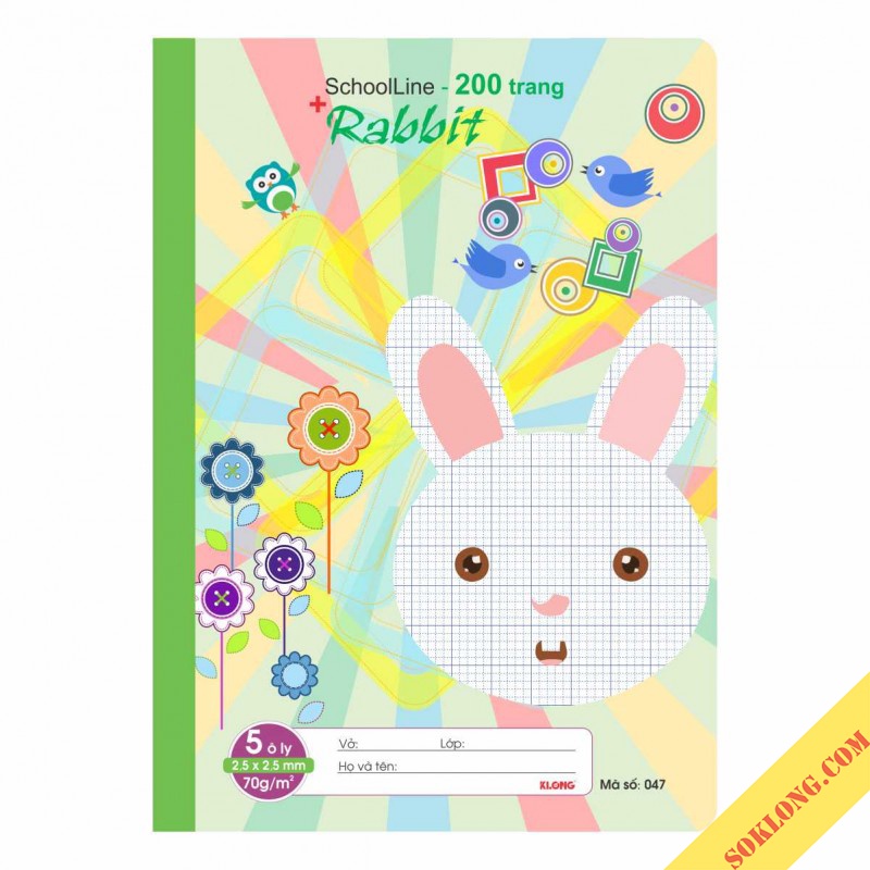 Vở ô ly 200 trang Klong B5 ghim bấm SchoolLine MS 047 tập sổ ô vuông viết bài chất lượng SOKLONG