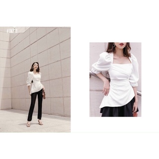 Áo cổ vuông nhún eo
