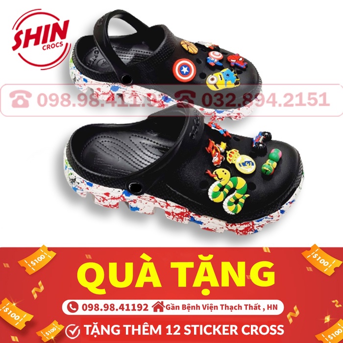 dép crossFREESHIPquai ngang vảy sơn họa tiết đen đế trắng SHINCR771 tặng 12 sticker