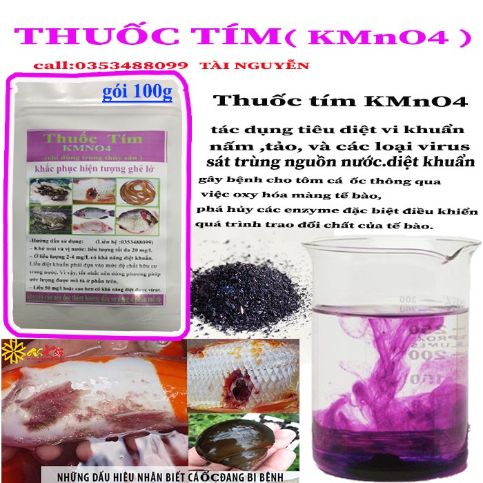 KMnO4 TÍM DÙNG CHO THỦY SẢN DIỆT KHUẨN DIỆT TRÙNG NGUỒN NƯỚC NUÔI CÁ LƯƠN ẾCH TRẠCH BABA TIỆT TRÙNG NƯỚC AO NUÔI..