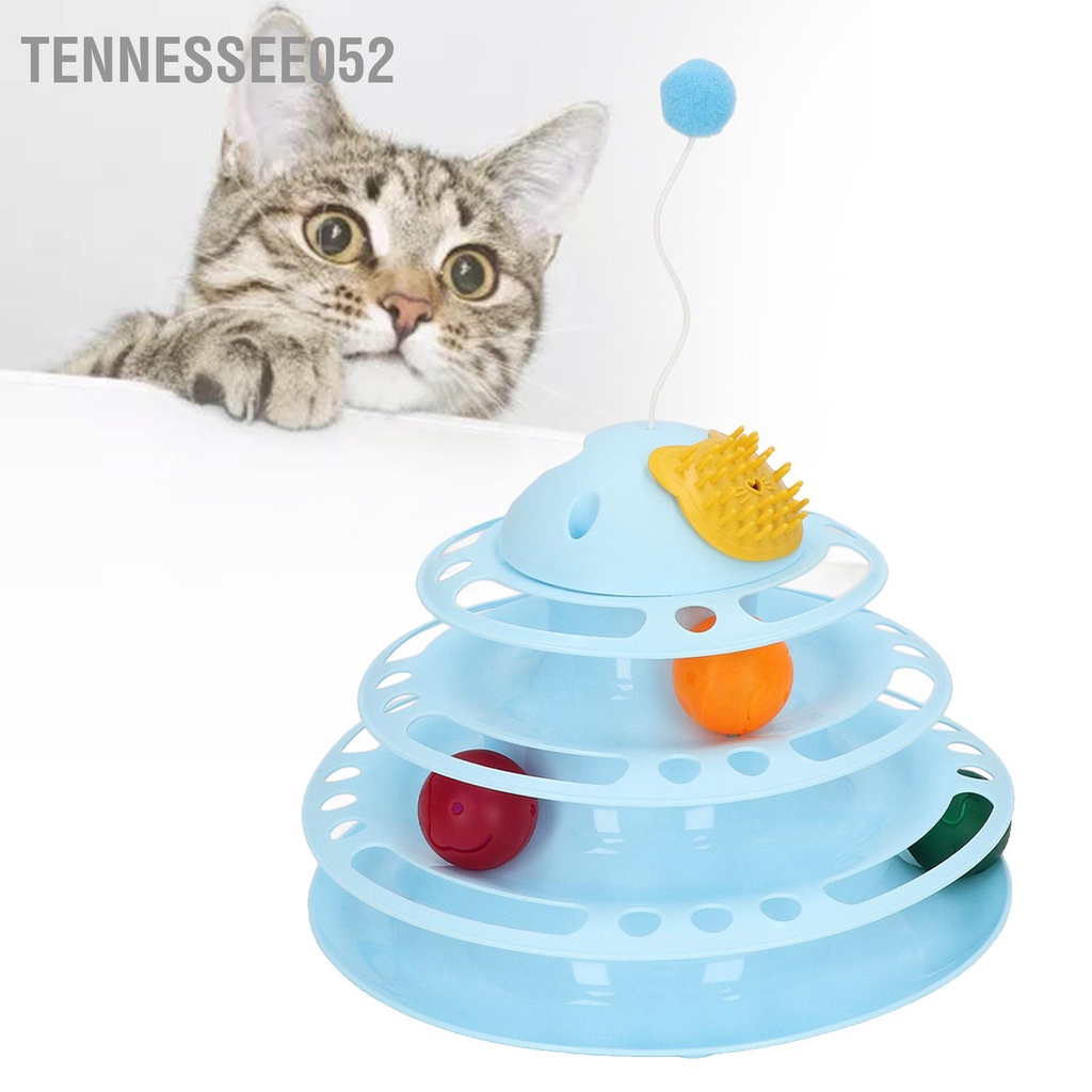 Tháp đồ chơi bóng bàn xoay 4 tầng cho mèo có thể tháo rời có thể gãi ngứa
