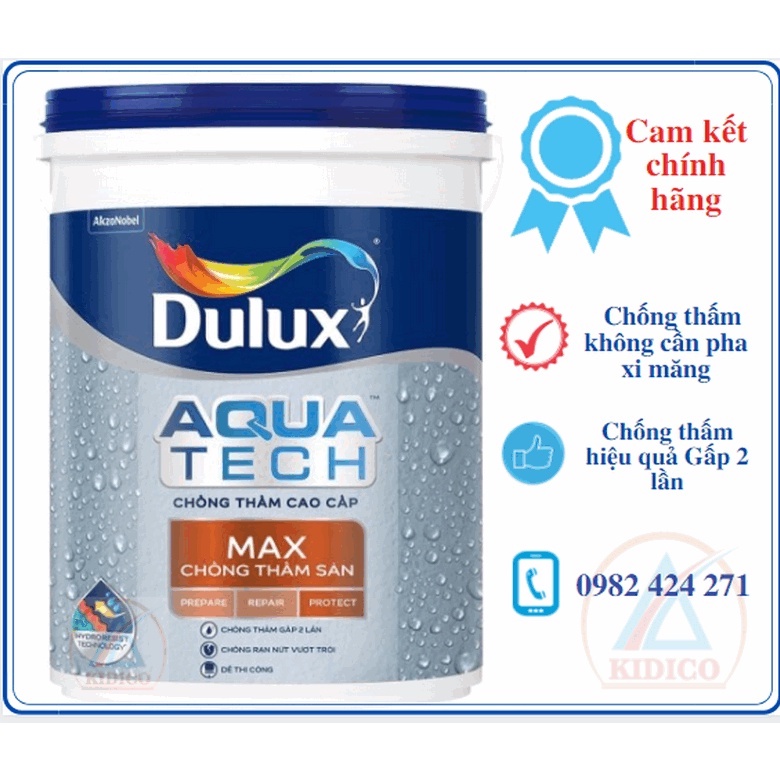 Chất chống thấm SÀN không pha xi măng Dulux Aquatech Max Chống thấm hiệu quả gấp 2 lần - Lon 6kg