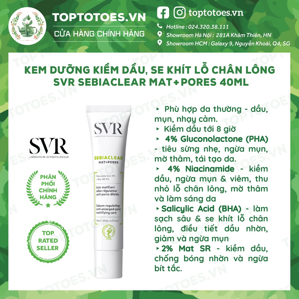 Kem dưỡng kiềm dầu, se khít lỗ chân lông SVR Sebiaclear Mat + Pores 40ml [NHẬP KHẨU CHÍNH HÃNG 100%]