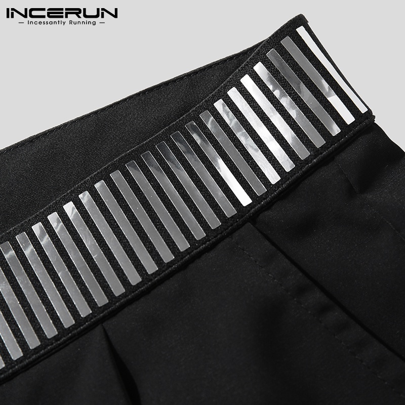 Quần dài Incerun lưng cao ống rộng màu đen phối kim loại thời trang cá tính cho nam