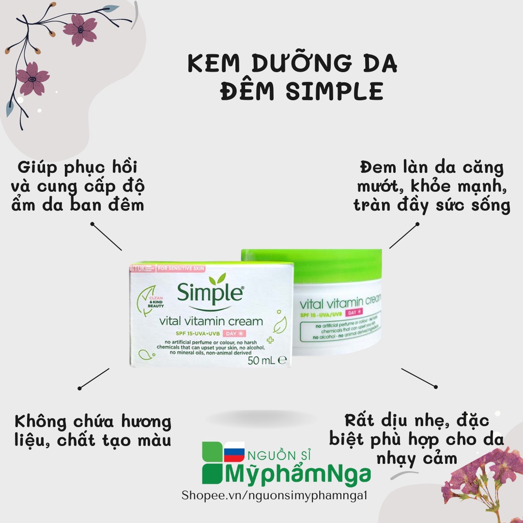 Kem đêm Simple cấp ẩm, phục hồi da