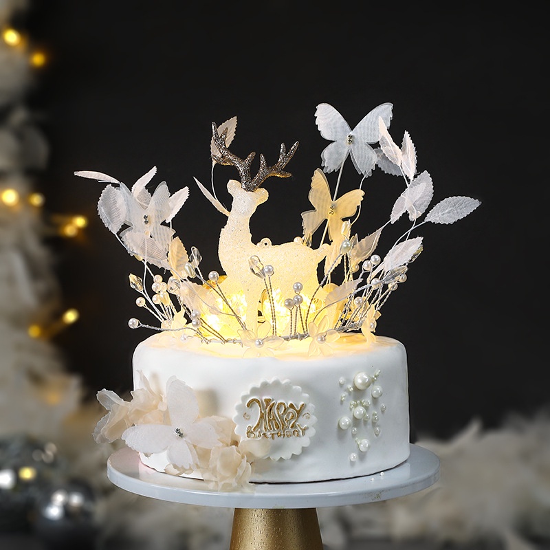 Phụ Kiện Trang Trí Bánh Sinh Nhật Bằng Acrylic Họa Tiết Hươu Và Hoa Nhiều Màu Sắc