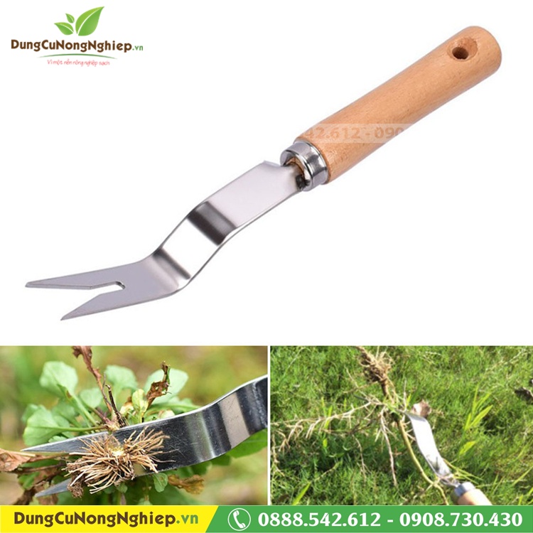Dụng cụ nhổ cỏ 28cm tay cầm bằng gỗ lưỡi bằng inox sạch bền