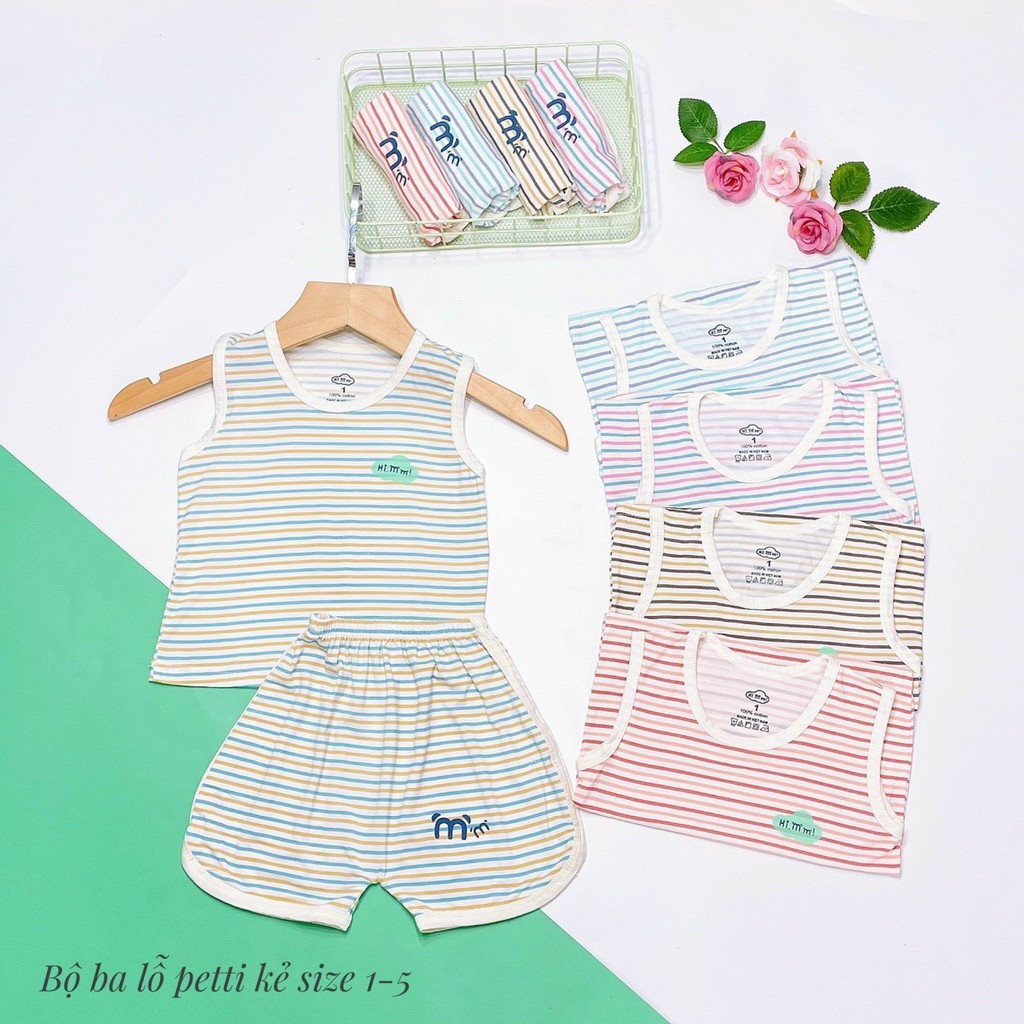 Bộ Ba Lỗ Kẻ Chất Peptit Mềm Mát Màu Cực Xinh Cho Bé Namkidshop (QATE323)