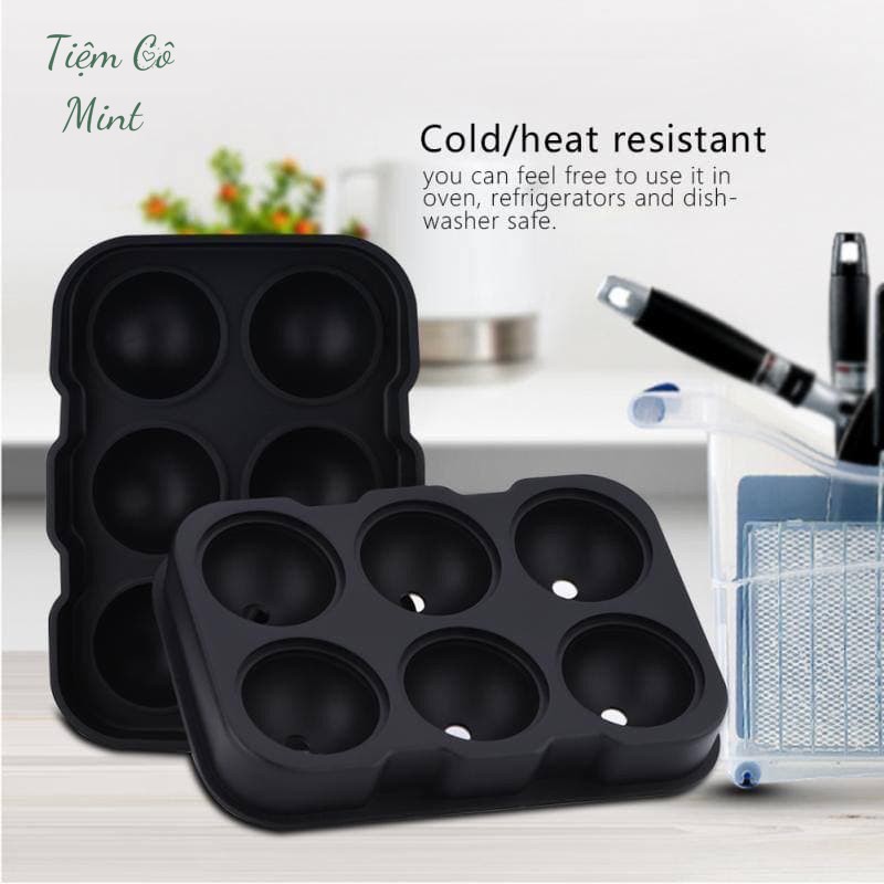 Khay Làm Đá Tròn Silicon Có Nắp Không Mùi Tủ Lạnh 6 Viên Đá An Toàn Tiện Dụng