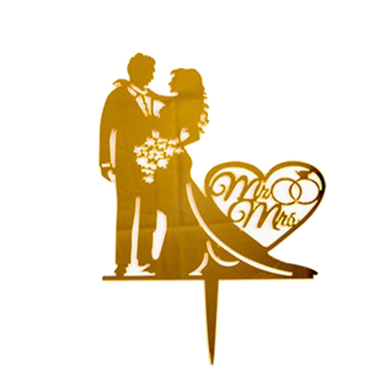Phụ kiện cắm trang trí bánh kem hình cô dâu chú rể chữ Mr/Mrs xinh xắn