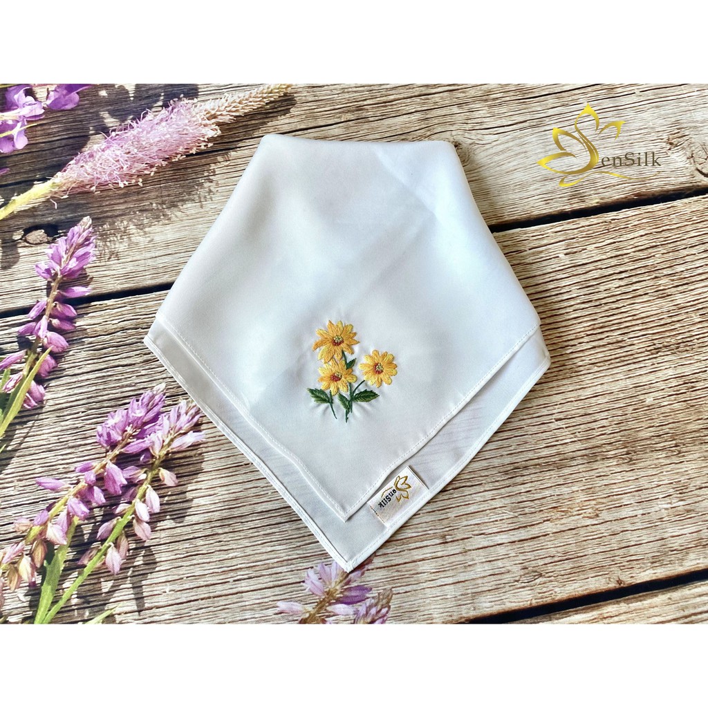 Khăn Tay Thêu Hoa Dã Quỳ SenSilk – Quà Kỷ Yếu 35x35cm, Quà tặng người yêu